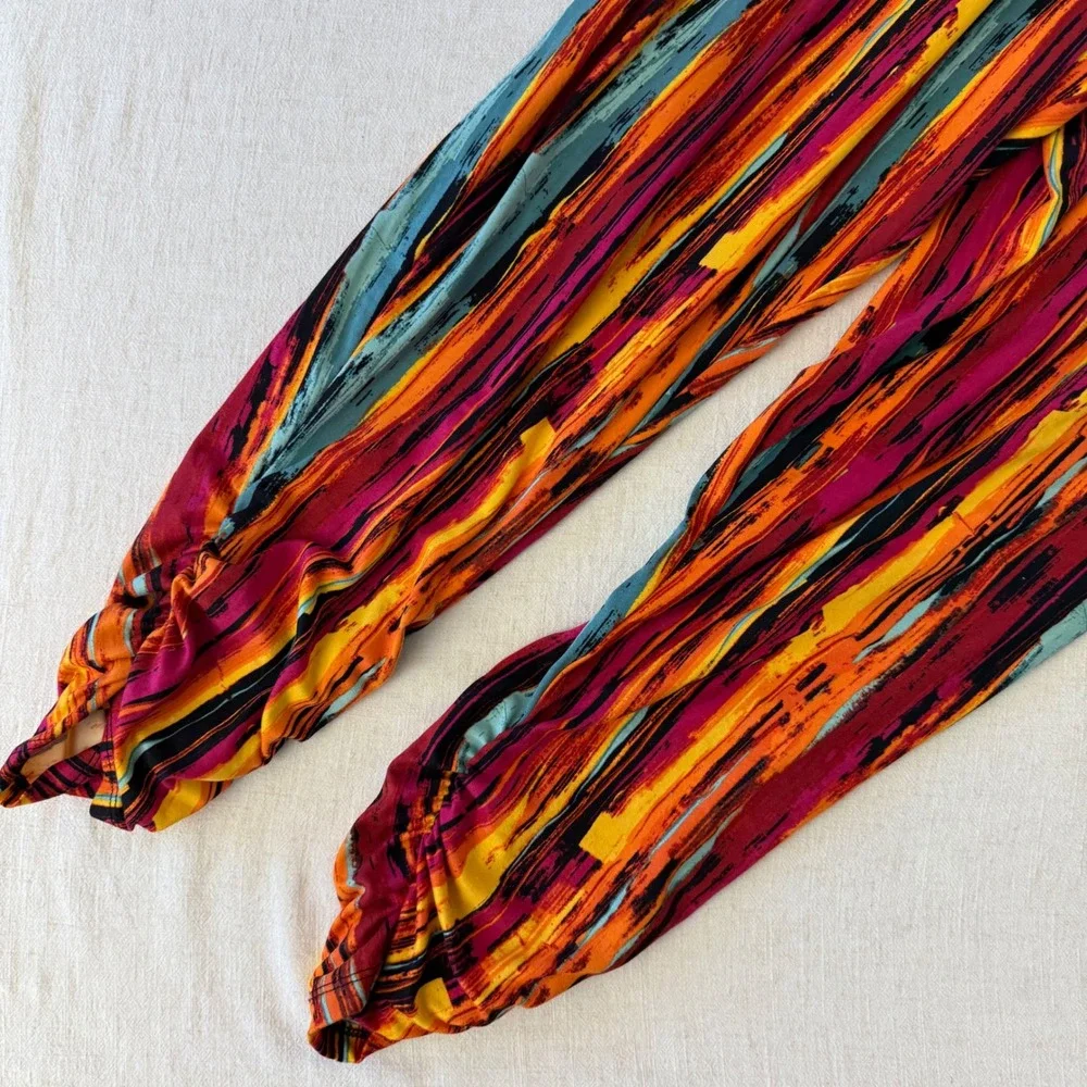 Full Circle Trends Womens 2X Harem Pants Abstract Print Ruched Multi-Color - Picture 7 of 12